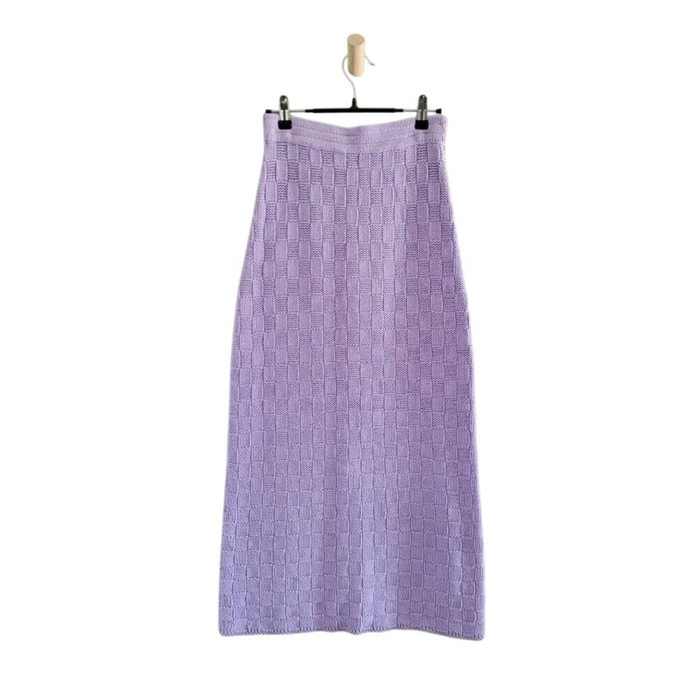 Rue Stiic Kenzie Cotton Check Knit Midi Long Skirt Lavender Purple XS Boho Beach